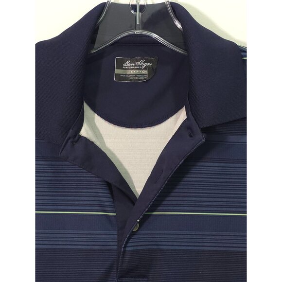 Ben Hogan Performance Navy Blue Striped Golf Polo Shirt Accent Lime Green Lines - Picture 3 of 8